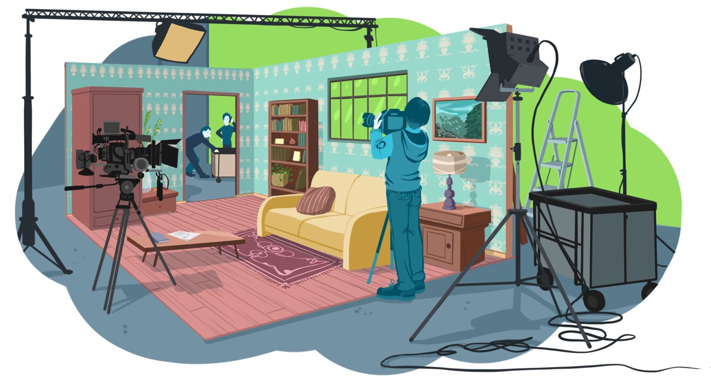 Illustration of a film set scanned with cameras
